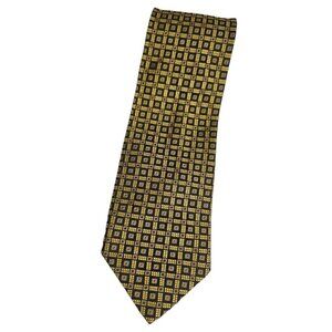 CALABRESE Men's 100% Silk Necktie LUXURY Tie Black Gold Geometric W:3.7" EUC